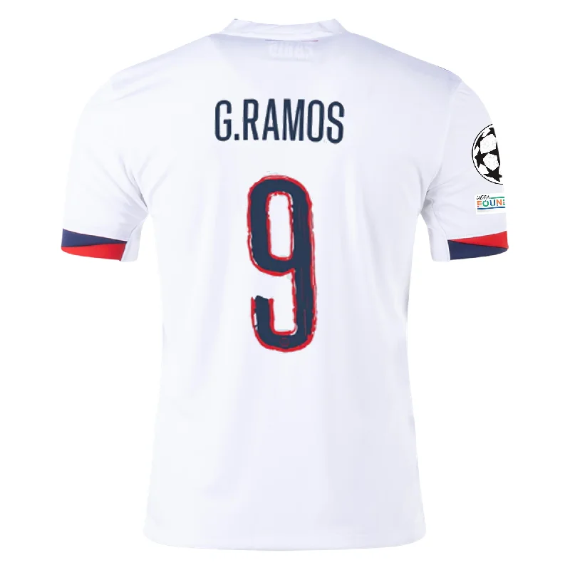 Nike Paris Saint-Germain Gonçalo Ramos Away Jersey w/ Champions League Patches 24/25 (White/Midnight Navy) Bold Men's Animal