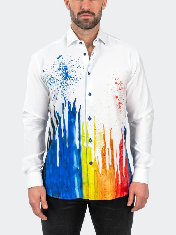 Maceoo Stretch Shirt |Fibonacci Dripped White Bold Men's Animal