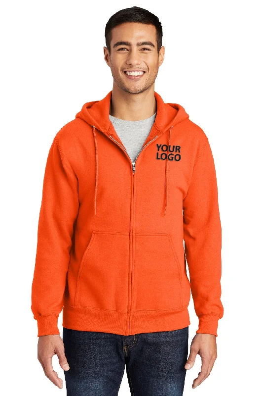 Port & Company Essential Fleece Branded Zip Hoodies, Safety Orange Elegant Men's Cashmere