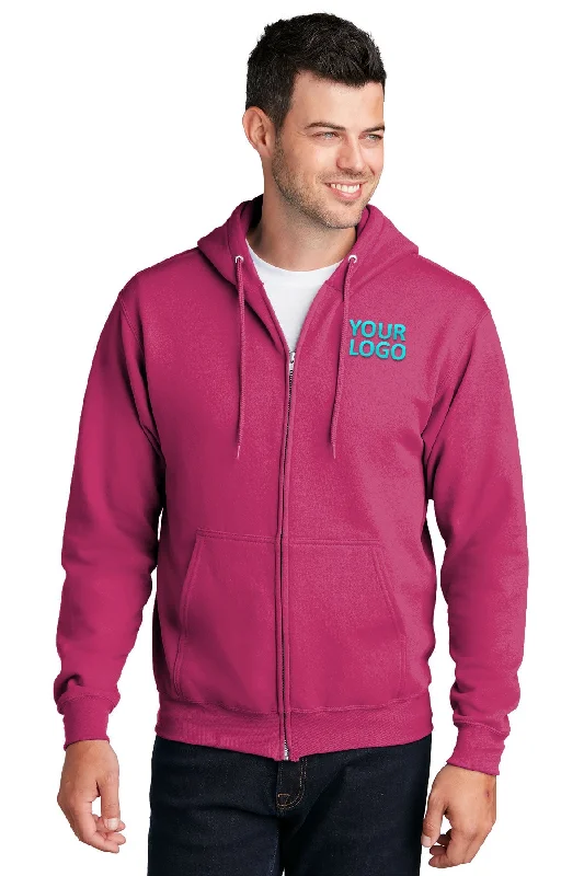 Port & Company Core Fleece Customized Zip Hoodies, Sangria Casual Men's Loose