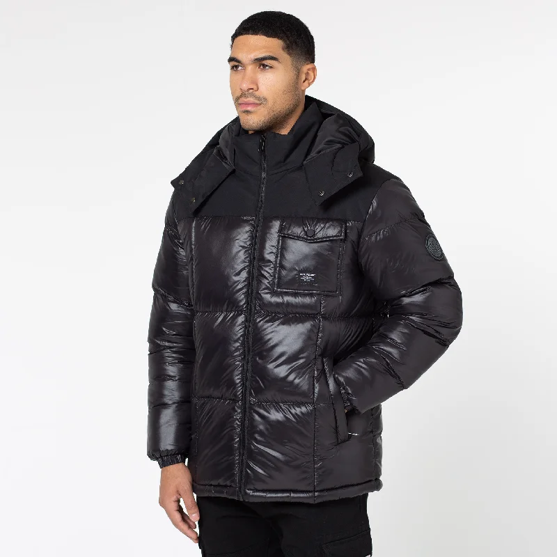 Pocket Puffer Jacket | Black Shine Elegant Men's Formal 