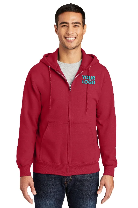 Port & Company Essential Fleece Customized Zip Hoodies, Red Dynamic Men's Moto