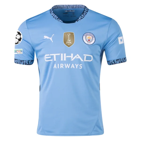 Puma Manchester City Home Jersey w/ Champions League + Club World Cup Patch 24/25 (Team Light Blue/Marine Blue) Dapper Men's 1920S