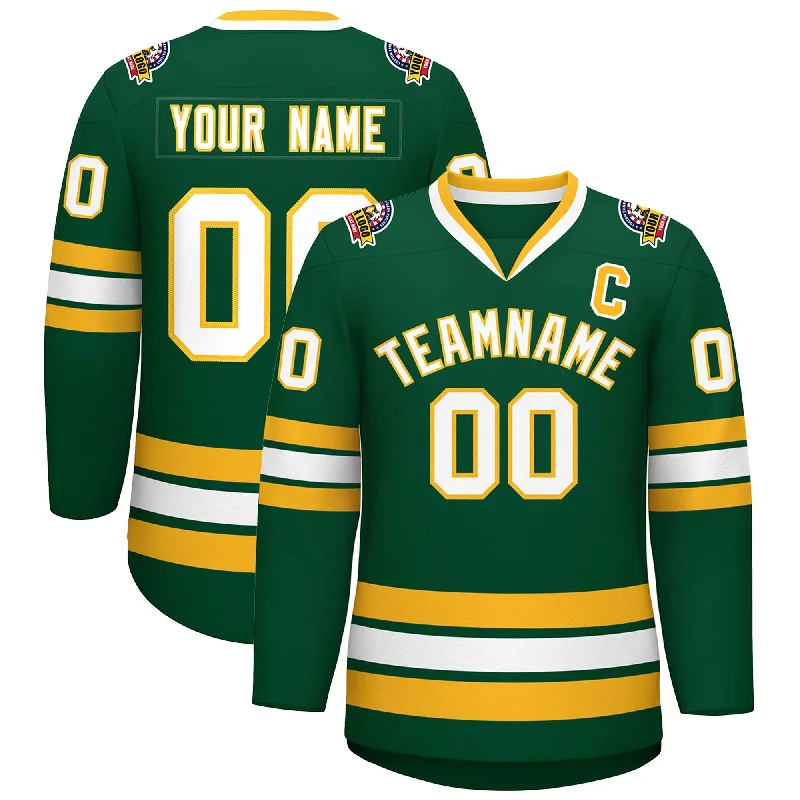 Custom Green White-Gold Classic Style Hockey Jersey Refined Men's Hand