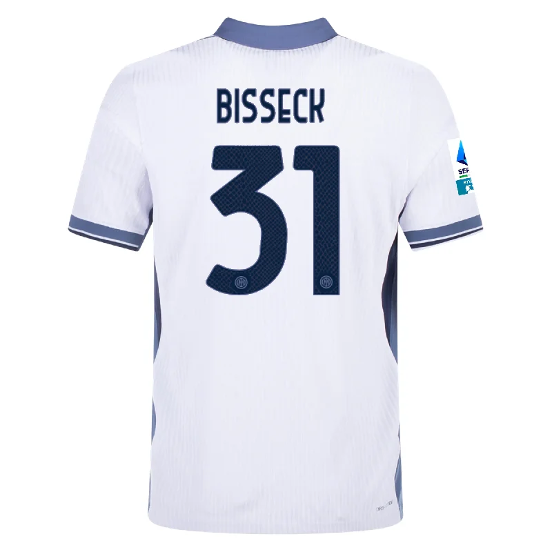 Nike Inter Milan Authentic Yann Aurel Bisseck Away Jersey w/ Serie A + Scudetto Patch 24/25 (White/Silver) Preppy Men's College