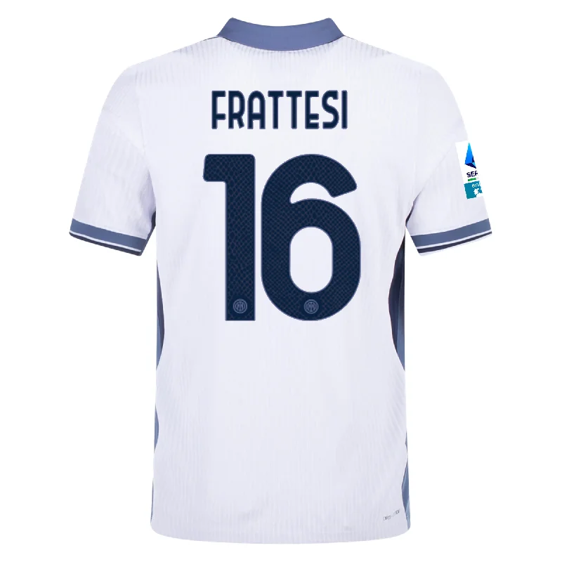 Nike Inter Milan Authentic Davide Frattesi Away Jersey w/ Serie A + Scudetto Patch 24/25 (White/Silver) Modern Men's Geometric