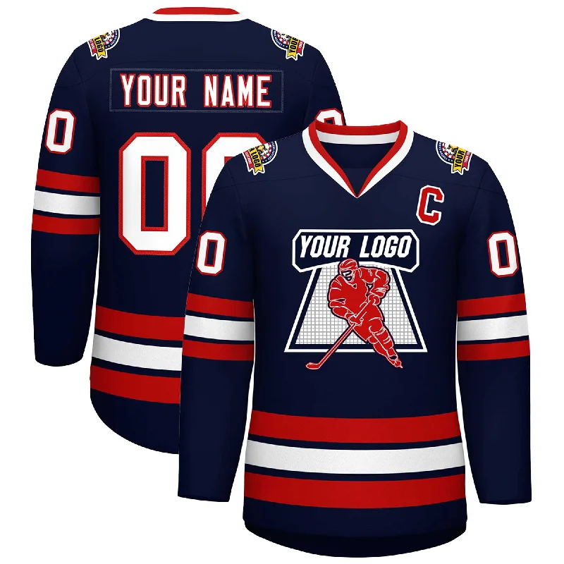 Custom Navy White-Red Classic Style Hockey Jersey Casual Men's Short