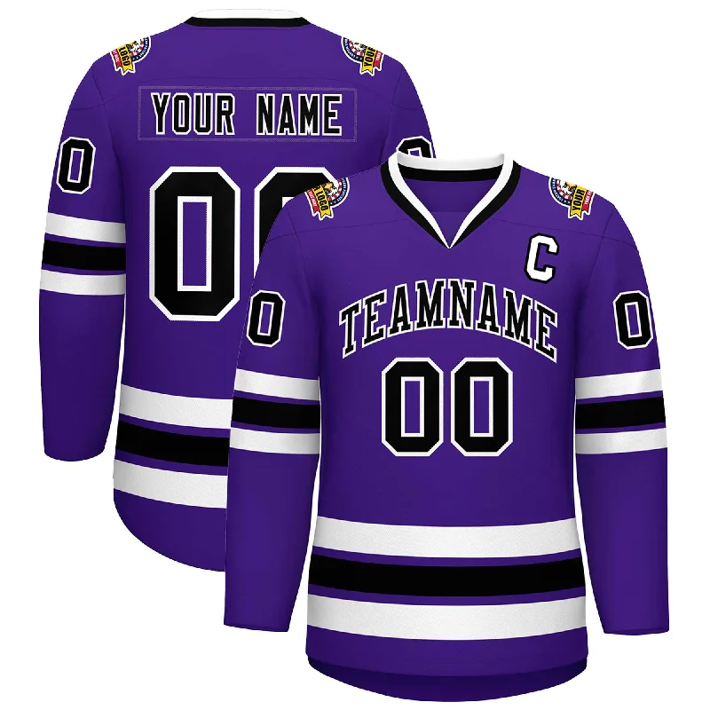 Custom Purple Black-White Classic Style Hockey Jersey Adventure