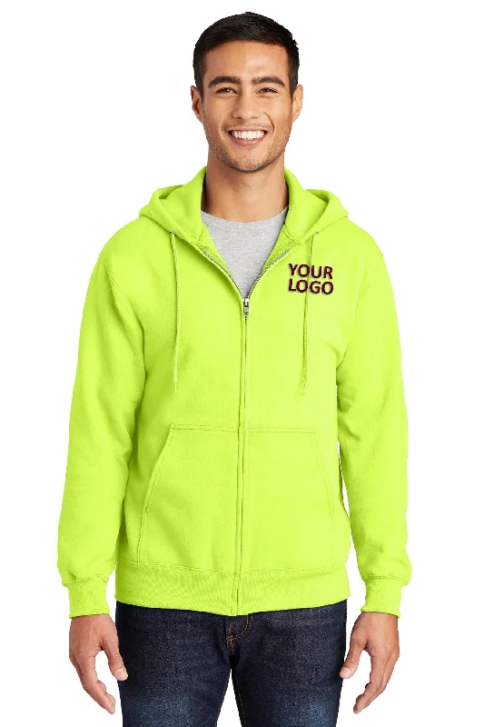 Port & Company Essential Fleece Branded Zip Hoodies, Safety Green Hip Men's Retro