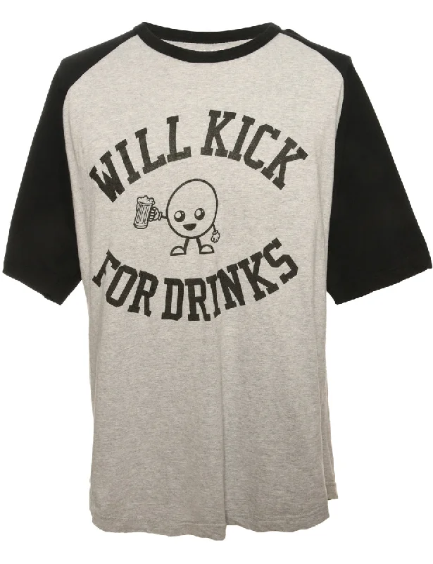 Will Kick For Drinks Printed T-shirt - M Traditional Men's Wool