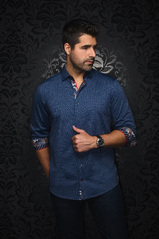 Au Noir Stretch Shirt | Bernado Blue Sharp Men's Italian