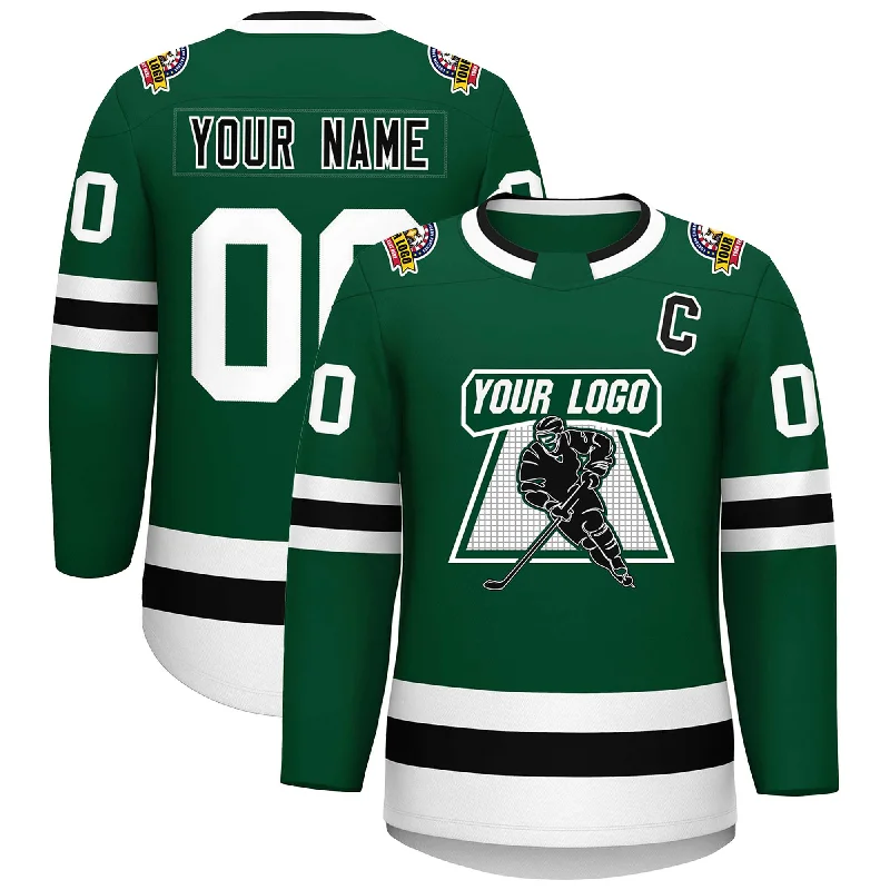 Custom Green Black-White Classic Style Hockey Jersey Practical Men's Quick