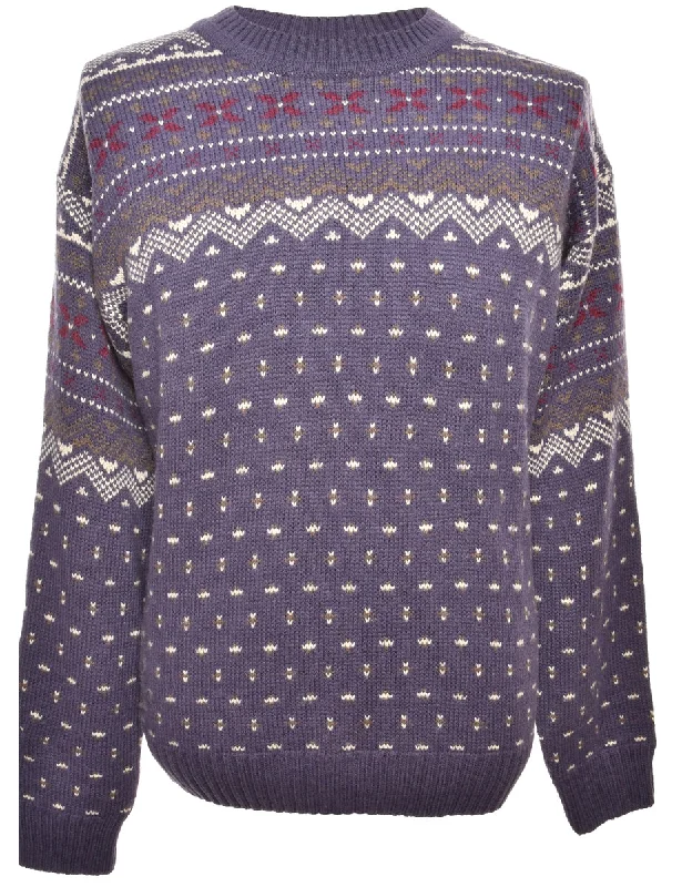 Patterned Purple Jumper - L Sharp Men's Italian