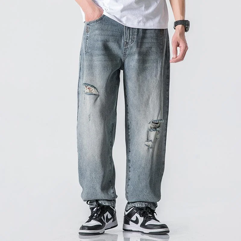 Straight Ripped washed Jeans Cool Men's Distressed