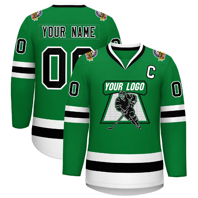 Custom Kelly Green Black-White Classic Style Hockey Jersey Classic Men's Pin