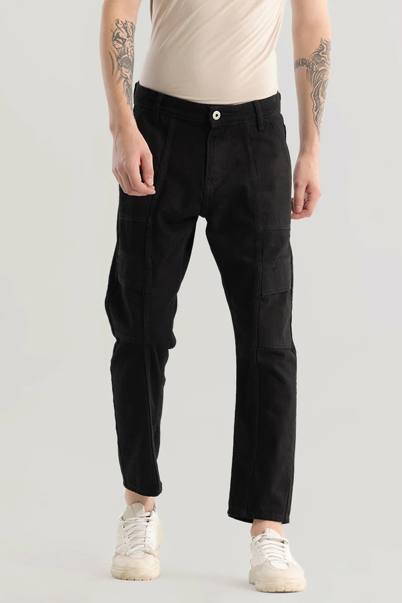 Cargotic Black Baggy Fit Jeans Sleek Men's Metallic