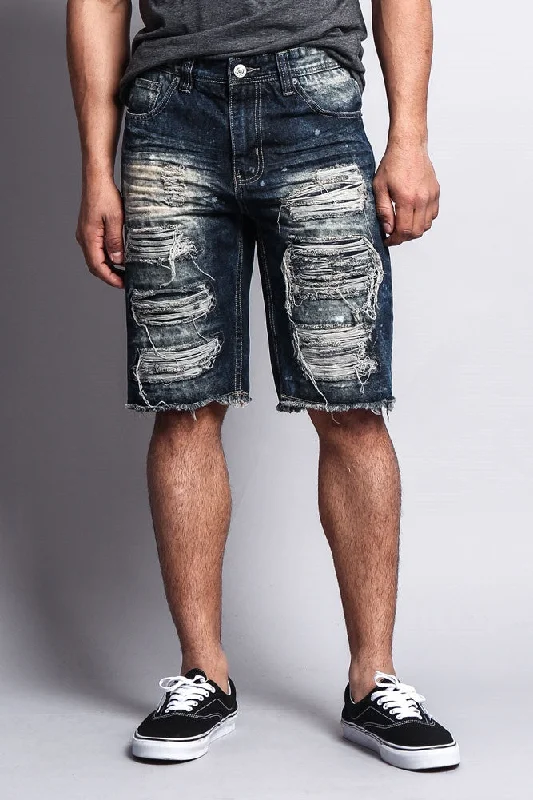 Distressed Paint Splattered Denim Shorts Modern Men's 