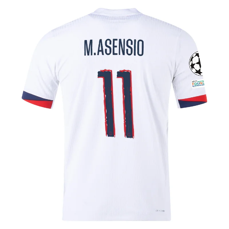 Nike Paris Saint-Germain Authentic Marco Asensio Away Jersey w/ Champions League Patches 24/25 (White/Midnight Navy) Dynamic Men's High