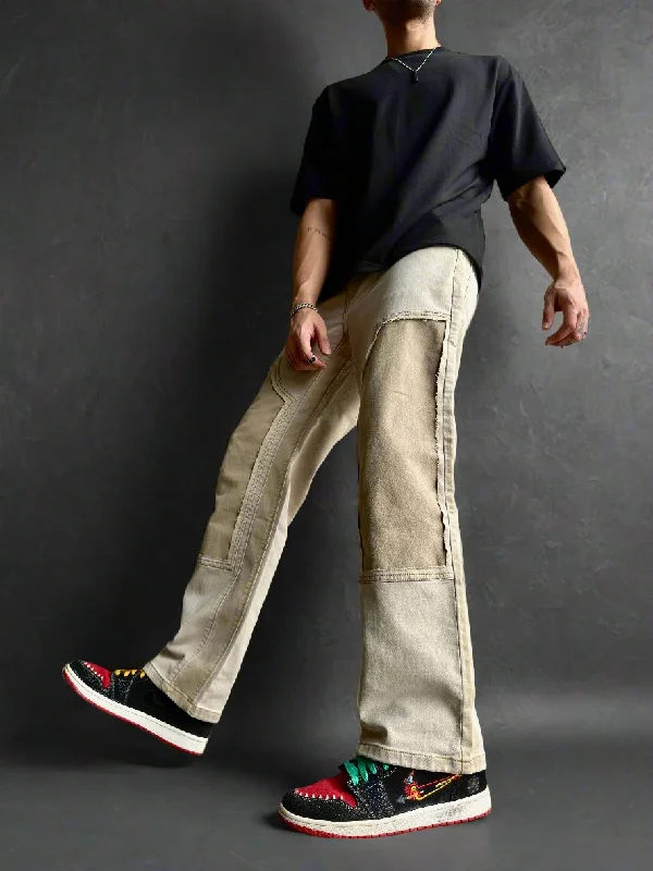 Neutral Dual Tone Loose Straight Leg Jeans Elegant Men's Cashmere