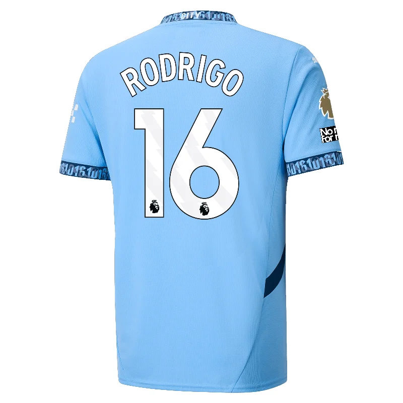 Puma Manchester City Rodrigo Home Jersey w/ EPL + No Room For Racism + Club World Cup Patches 24/25 (Team Light Blue/Marine Blue) Unique Men's Patch