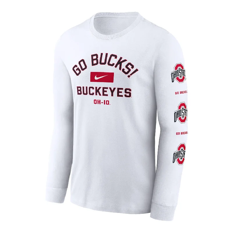 Ohio State Buckeyes Nike 2 Hit Logo White Long Sleeve T-Shirt Youthful Men's Pop