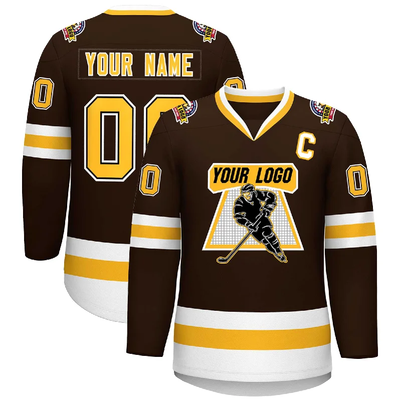 Custom Brown Gold Black-White Classic Style Hockey Jersey Rugged Men's Outdoor 