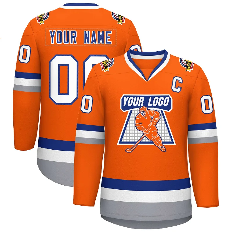 Custom Orange Royal-White Classic Style Hockey Jersey Streetwear Style