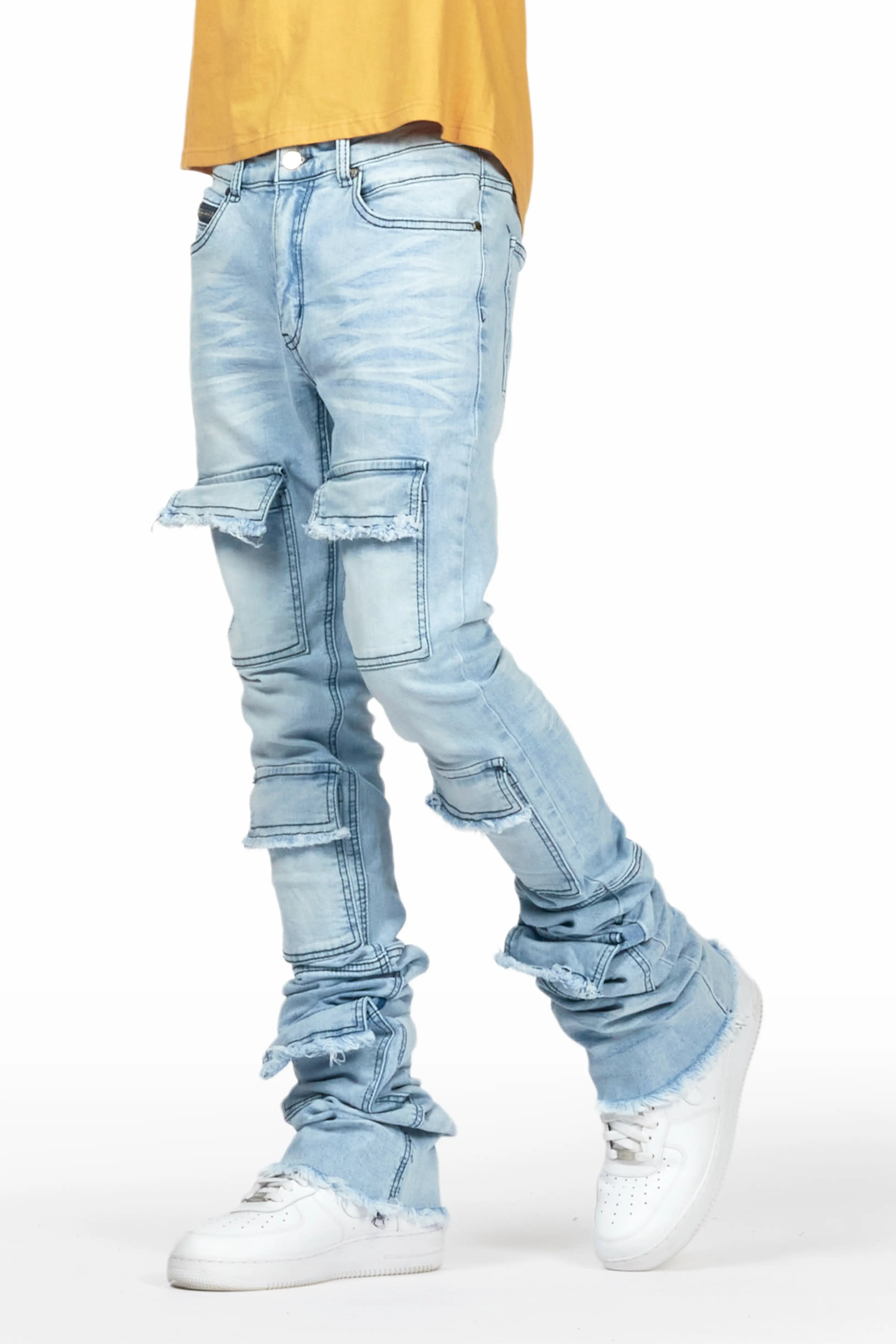 Piet Light Blue Cargo Super Stacked Flare Jean Adventure