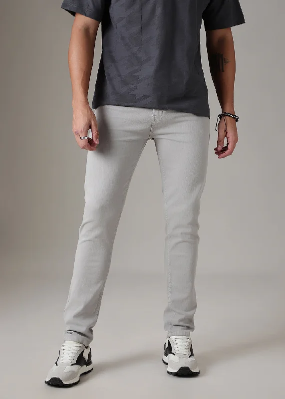 Light Grey Slim Fit Denim Sporty Men's Athleisure 