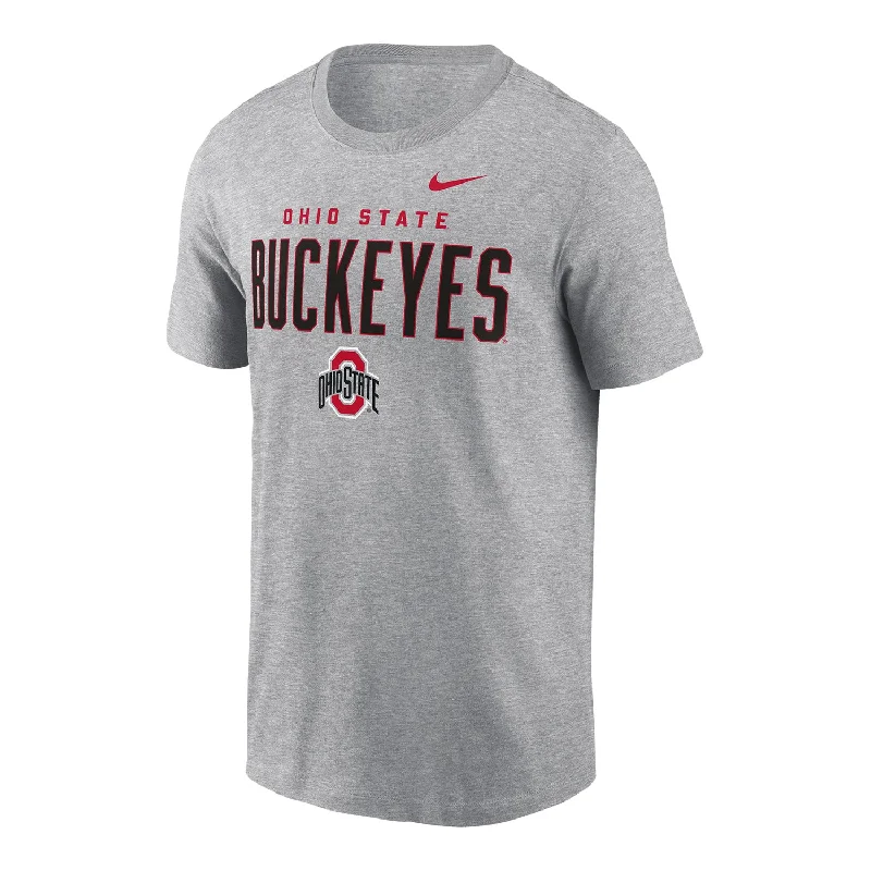 Ohio State Buckeyes Nike 2 Hit Wordmark Leaf Gray Short Sleeve T-Shirt Monochromatic All