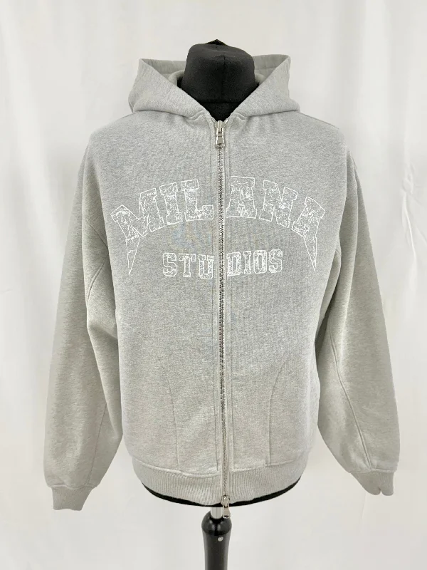 Marl Grey Arched Heavyweight Zip Hoodie. Tough Men's Military