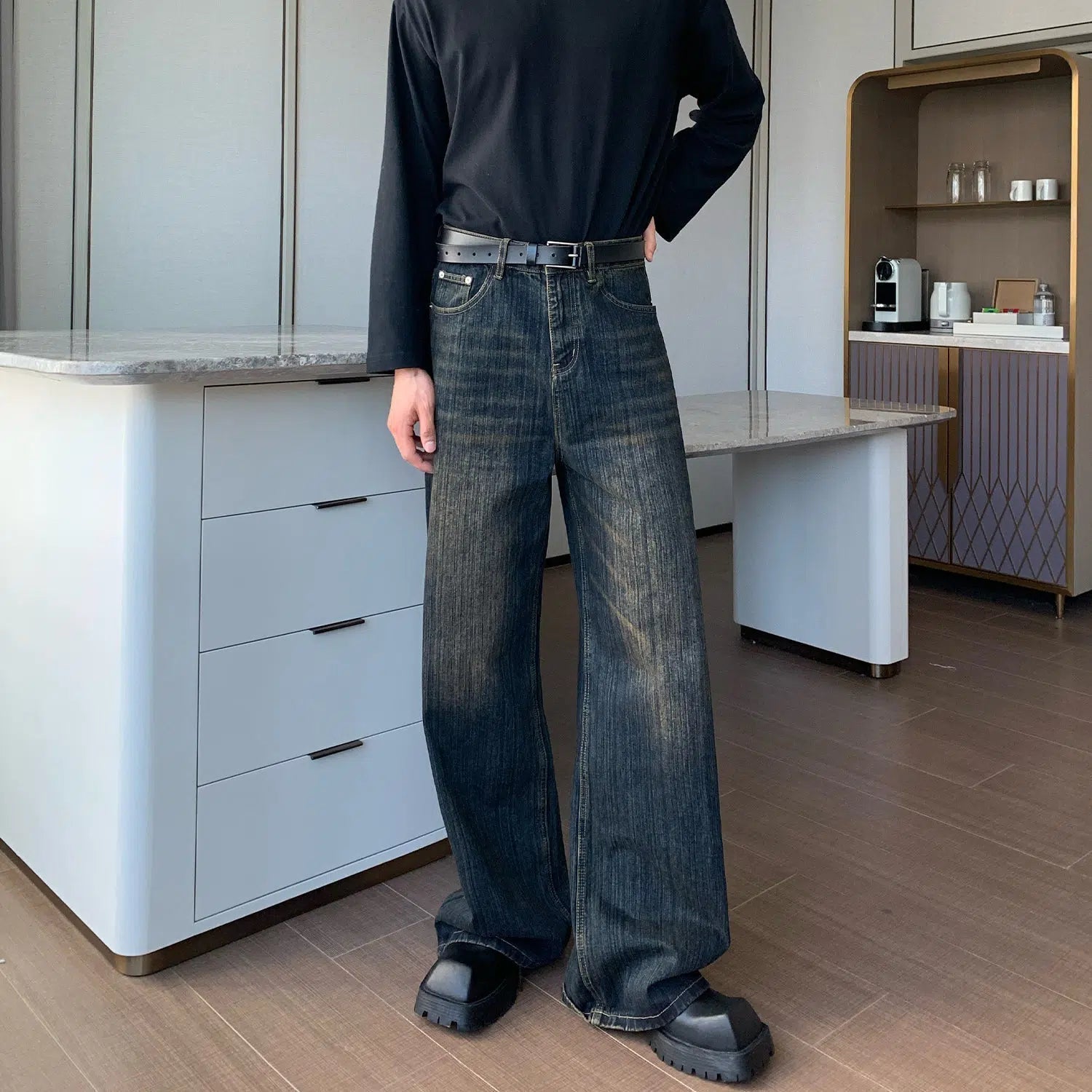 Washed Straight-leg Wide-leg Jeans Youthful Men's Anime