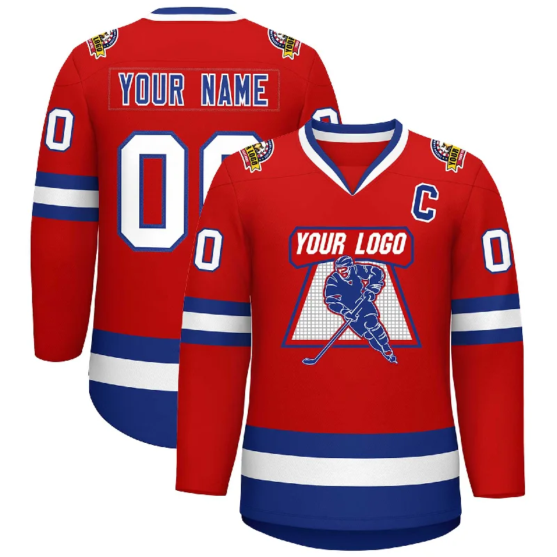 Custom Red Royal-White Classic Style Hockey Jersey Traditional Men's Wool