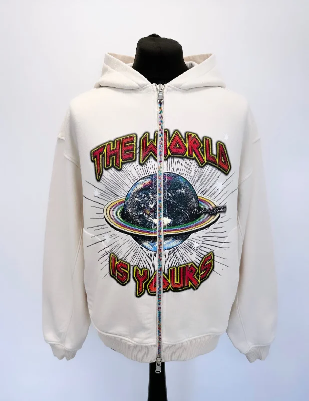 Cream Planet Multi Colour Zip Hoodie. Laid