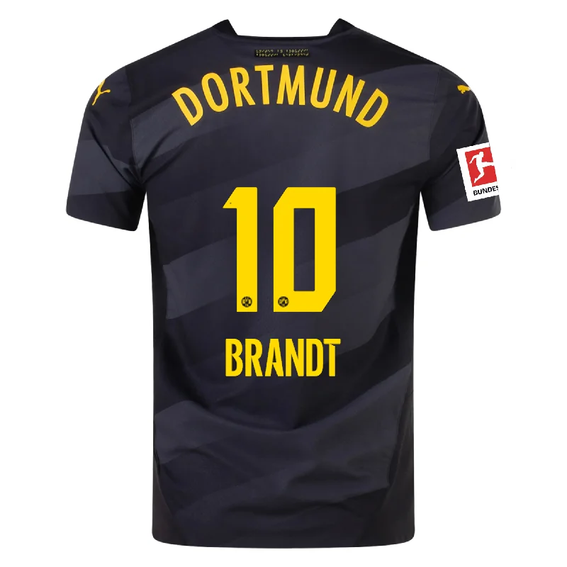 Puma Borussia Dortmund Authentic Julian Brandt Away Jersey w/ Bundesliga Patch 24/25 (Puma Black/Faster Yellow) Trendy Men's Bucket