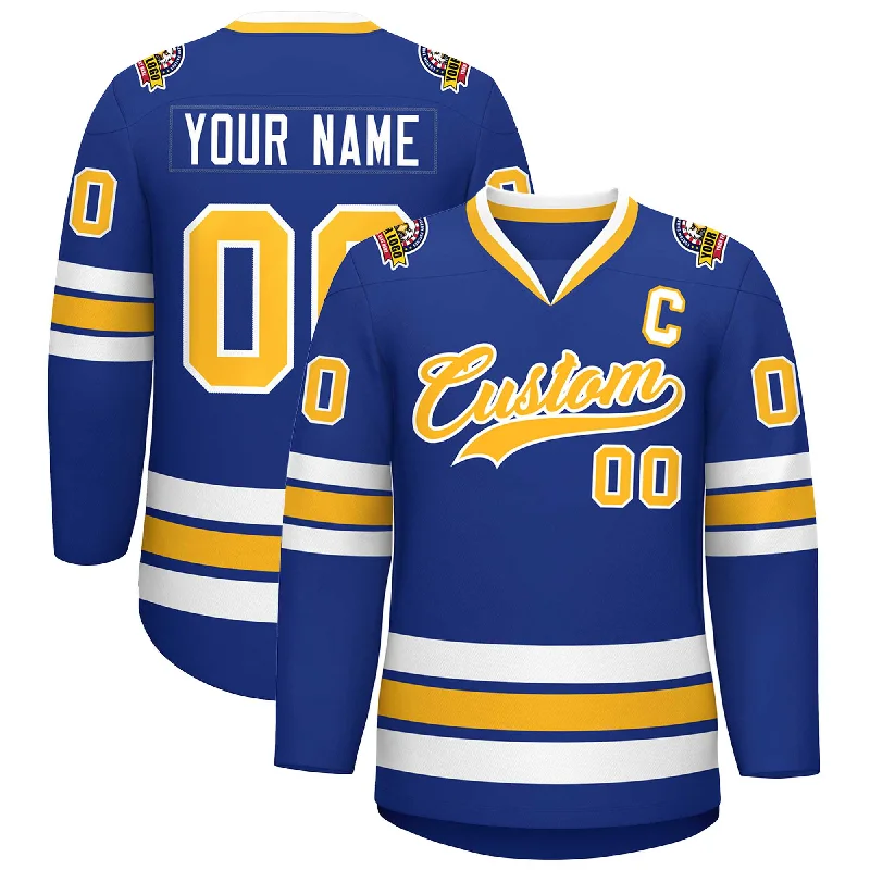 Custom Royal Gold-White Classic Style Hockey Jersey Unique Men's Upcycled