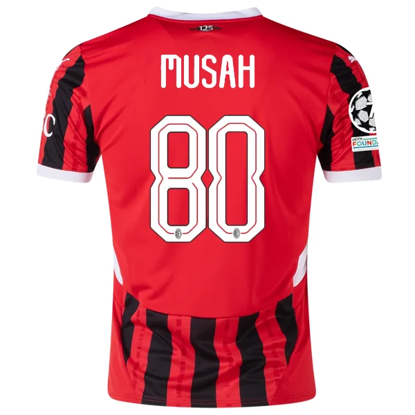 Puma AC Milan Yunus Musah Home Jersey w/ Champions League Patches 24/25 (Puma Red/Puma Black) Monochromatic Office Style