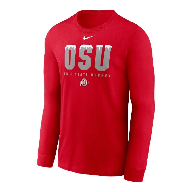 Ohio State Buckeyes Nike Top Shelf Hockey Long Sleeve Scarlet T-Shirt Monochromatic All