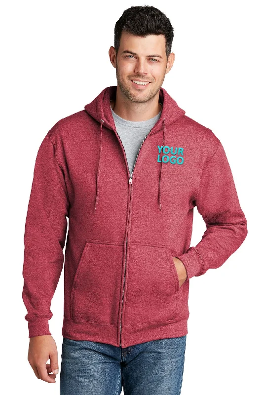 Port & Company Core Fleece Custom Zip Hoodies, Heather Red Preppy Men's College