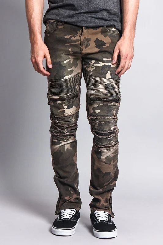 Zipper Cut Biker Camo Jeans Modern Men's Tech