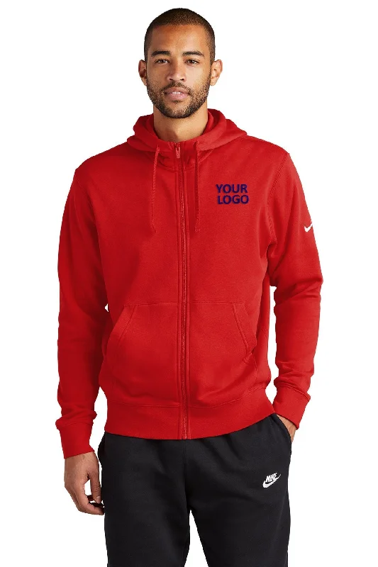 Nike Club Fleece Custom Zip Hoodies, University Red Cclassic Men's Tweed