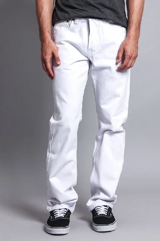 Men's Straight Fit Colored Denim Jeans (White) Elegant Men's Formal 