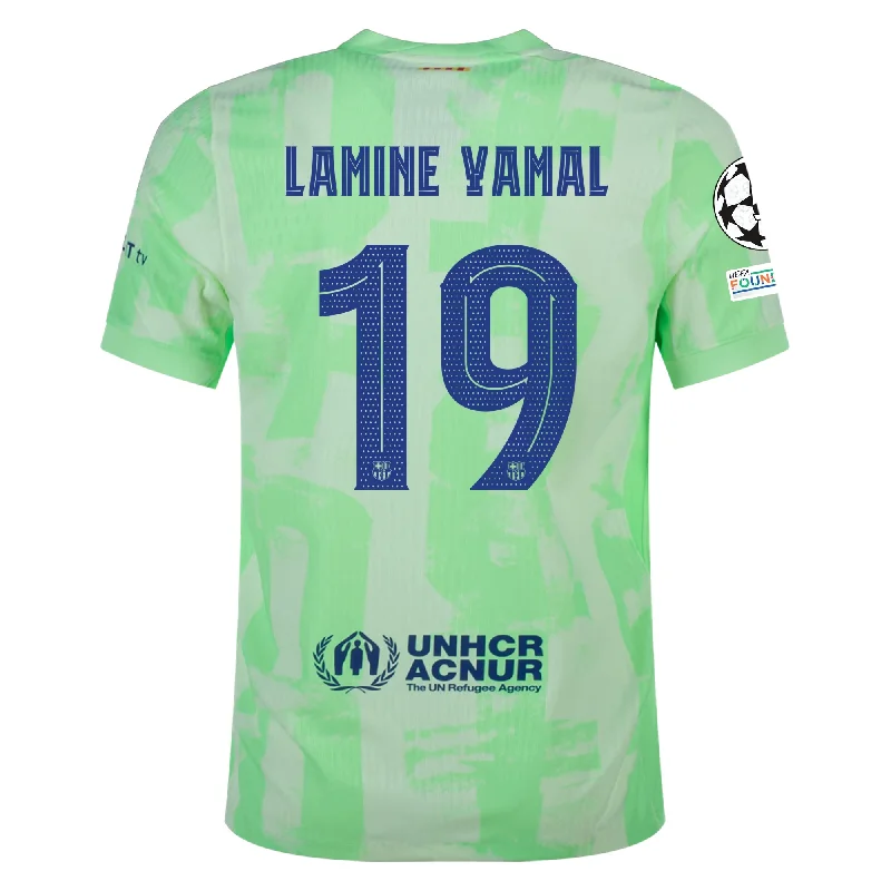 Nike Barcelona Authentic Lamine Yamal Third Jersey w/ Champions League Patches 24/25 (Barely Volt/Old Royal) Traditional Men's Wool