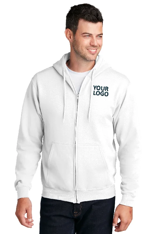 Port & Company Core Fleece Customized Zip Hoodies, White Sporty Men's Tennis