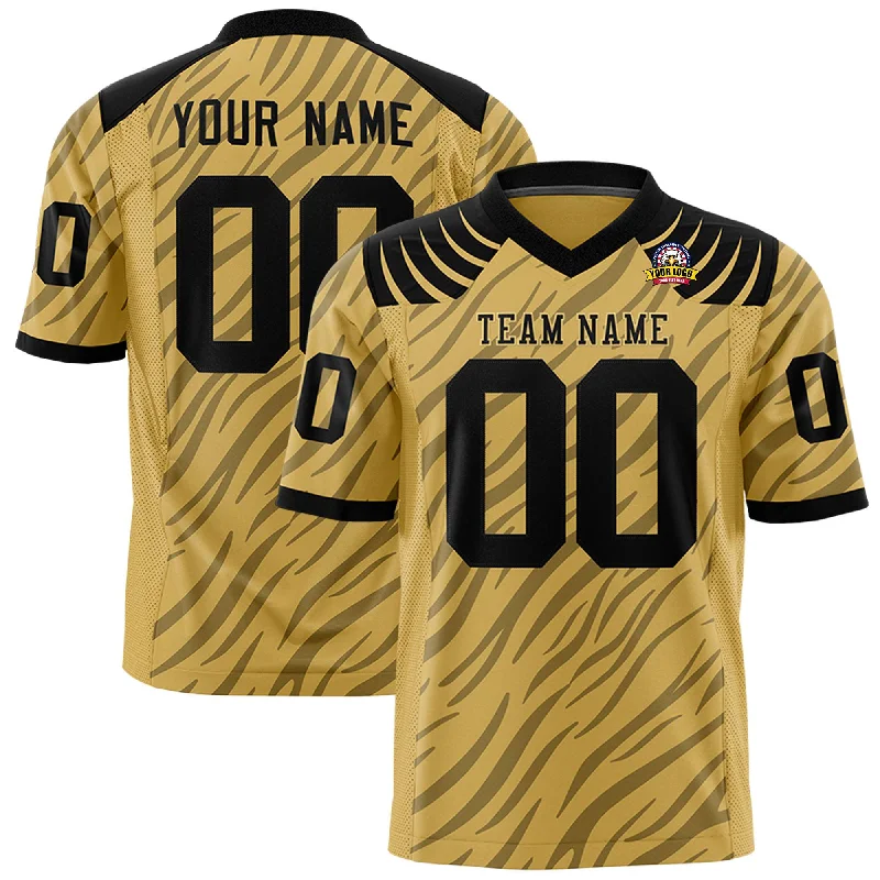 Custom Khaki Black Personalized Tiger Stripe Graffiti Pattern Authentic Football Jersey Street