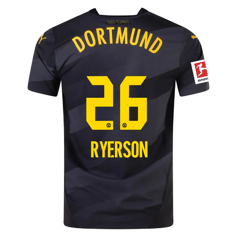 Puma Borussia Dortmund Authentic Julian Ryerson Away Jersey w/ Bundesliga Patch 24/25 (Puma Black/Faster Yellow) Modern Men's 