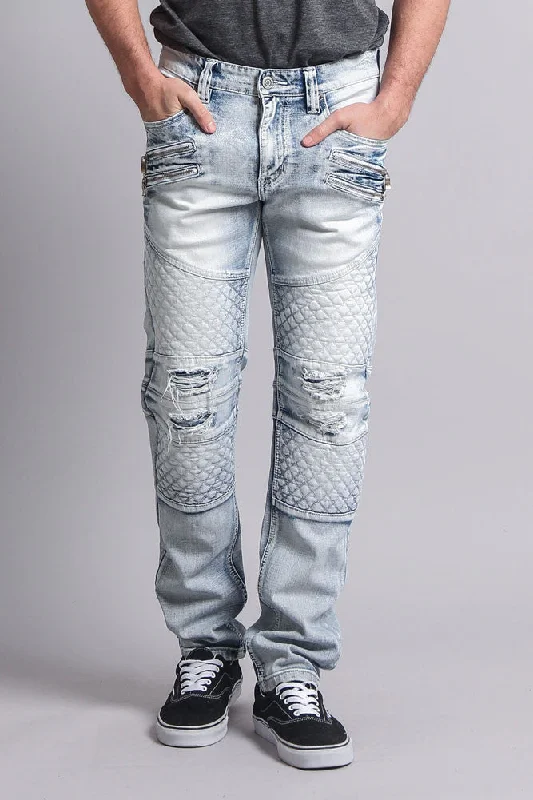 Quilted Ripped Washed Biker Jeans Bold Men's Statement