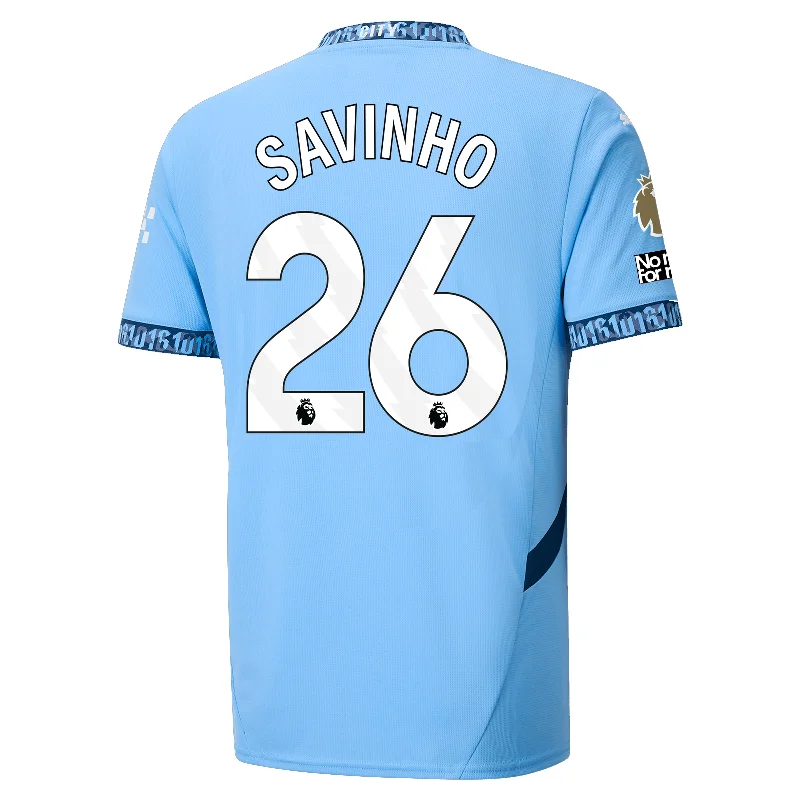 Puma Manchester City Savinho Home Jersey w/ EPL + No Room For Racism + Club World Cup Patches 24/25 (Team Light Blue/Marine Blue) Masculine Men's Thick