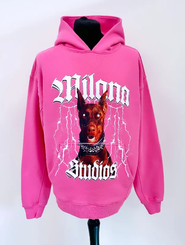 Hot Pink Heavyweight Graphic Hoodie. Sporty Men's Tennis