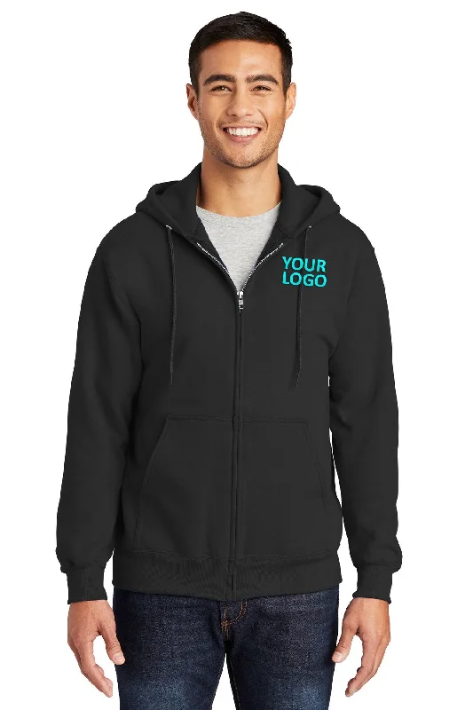 Port & Company Essential Fleece Customized Zip Hoodies, Jet Black Casual Men's Japanese 